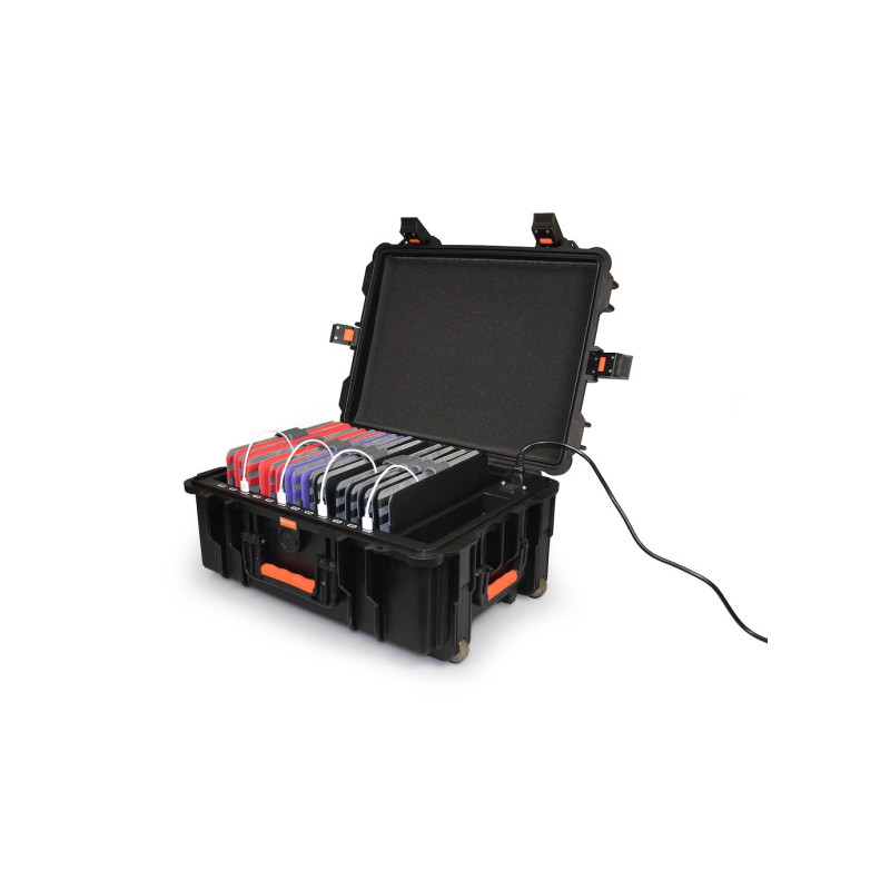 PORT CONNECT Rolling charging cabinet, nabíjací prepravný kufor na kolieskach pre 12 zariadení, čierny