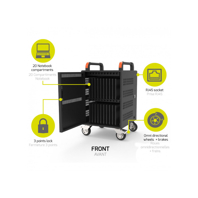 PORT CONNECT CHARGING CABINET 20 Notebooks + RACK 1xU 19||, čierny