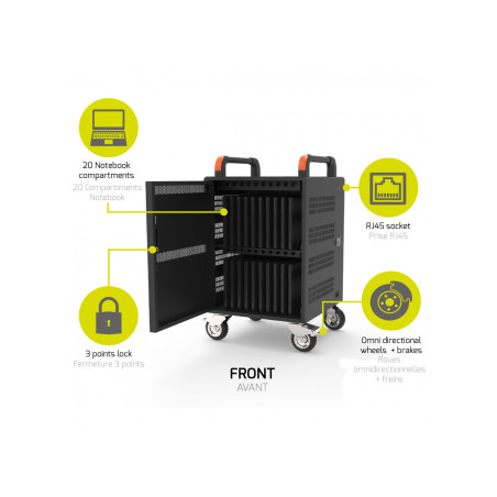 PORT CONNECT CHARGING CABINET 20 Notebooks + RACK 1xU 19||, čierny