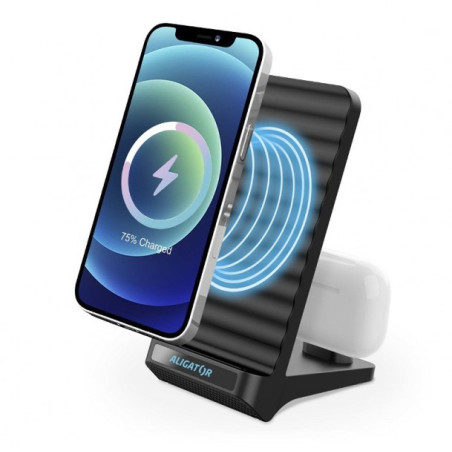 Aligator Stojanček s bezdrôtovým nabíjaním 15W a USB-C konektorom, 2v1, čierny