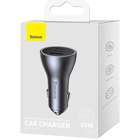 Baseus CGJP010013 Nabíjačka do Autá Triple Quick Charger USB/USB-C/USB-C 65W Dark Grey