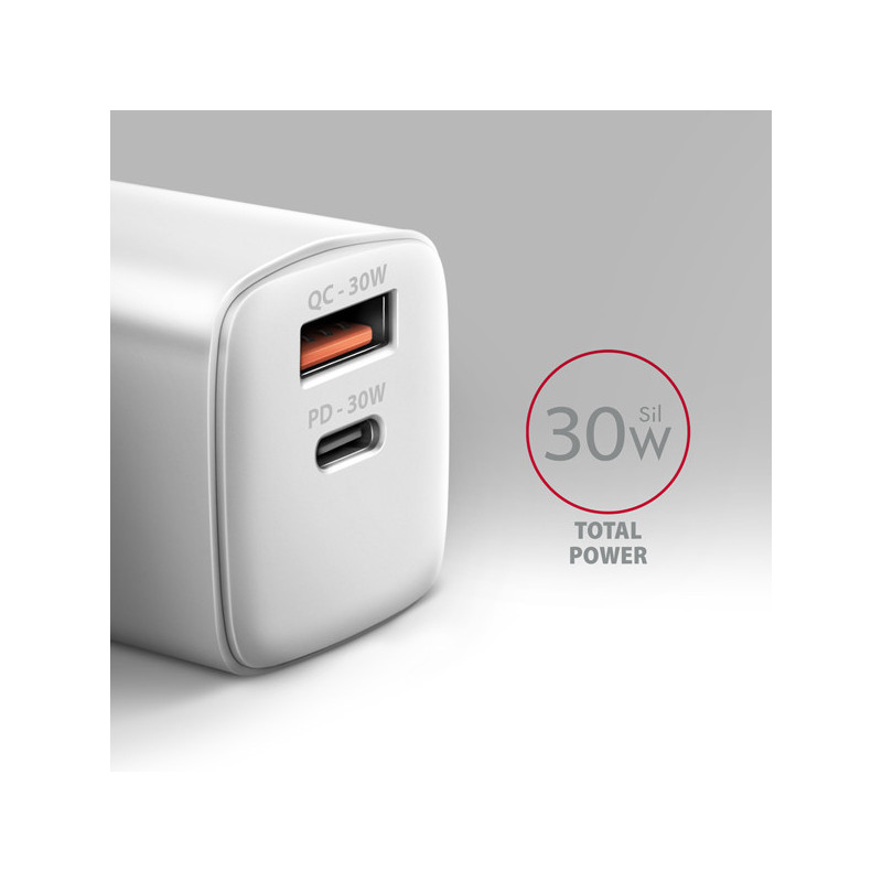 AXAGON ACU-PQ30W Síl nabíjačka do siete 30W, 2x port (USB-A + USB-C), PD3.0/PPS/QC4+/SFC/AFC/Apple