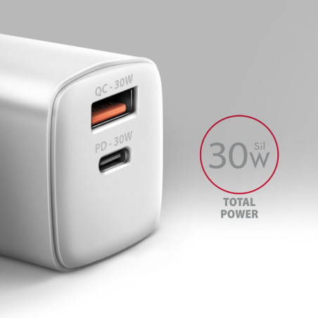 AXAGON ACU-PQ30W Síl nabíjačka do siete 30W, 2x port (USB-A + USB-C), PD3.0/PPS/QC4+/SFC/AFC/Apple