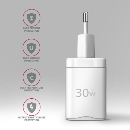 AXAGON ACU-PQ30W Síl nabíjačka do siete 30W, 2x port (USB-A + USB-C), PD3.0/PPS/QC4+/SFC/AFC/Apple