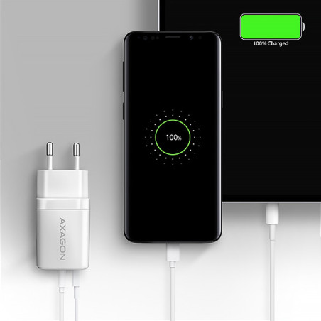 AXAGON ACU-PQ30W Síl nabíjačka do siete 30W, 2x port (USB-A + USB-C), PD3.0/PPS/QC4+/SFC/AFC/Apple