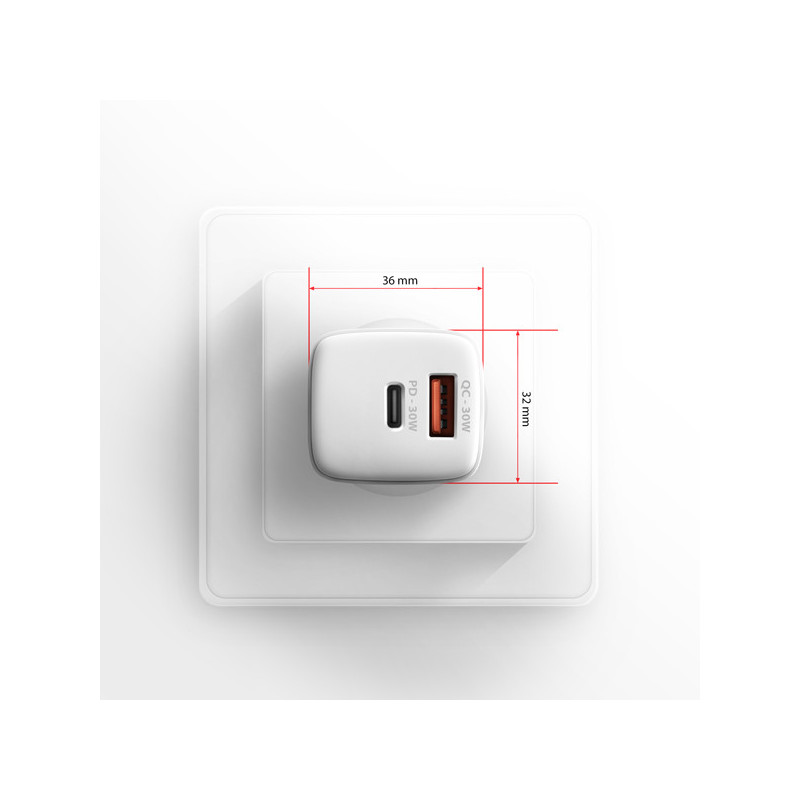 AXAGON ACU-PQ30W Síl nabíjačka do siete 30W, 2x port (USB-A + USB-C), PD3.0/PPS/QC4+/SFC/AFC/Apple
