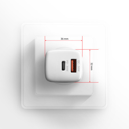 AXAGON ACU-PQ30W Síl nabíjačka do siete 30W, 2x port (USB-A + USB-C), PD3.0/PPS/QC4+/SFC/AFC/Apple