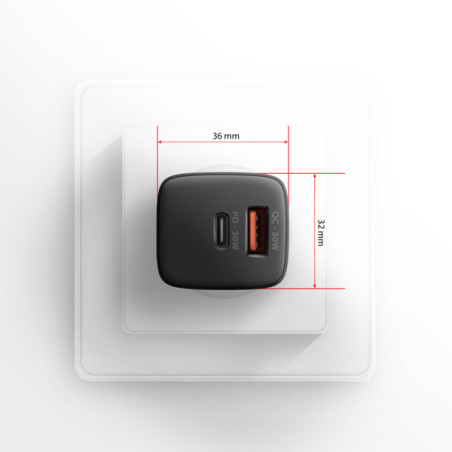 AXAGON ACU-PQ30 Síl nabíjačka do siete 30W, 2x port (USB-A + USB-C), PD3.0/PPS/QC4+/SFC/AFC/Apple