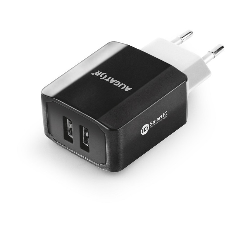 Múdra sieťová nabíjačka ALIGATOR 3.4A, 2xUSB, smart IC, čierna, kábel pre iPhone/iPad 2A