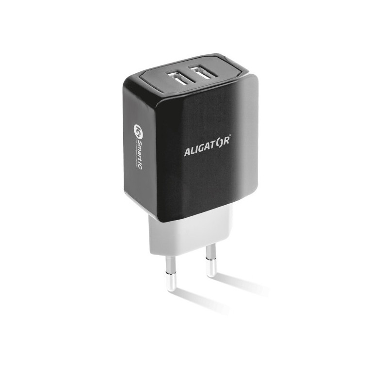 Múdra sieťová nabíjačka ALIGATOR 3.4A, 2xUSB, smart IC, čierna, kábel pre iPhone/iPad 2A
