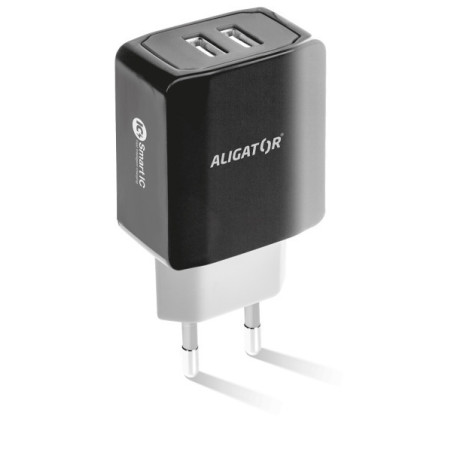 Múdra sieťová nabíjačka ALIGATOR 3.4A, 2xUSB, smart IC, čierna, kábel pre iPhone/iPad 2A