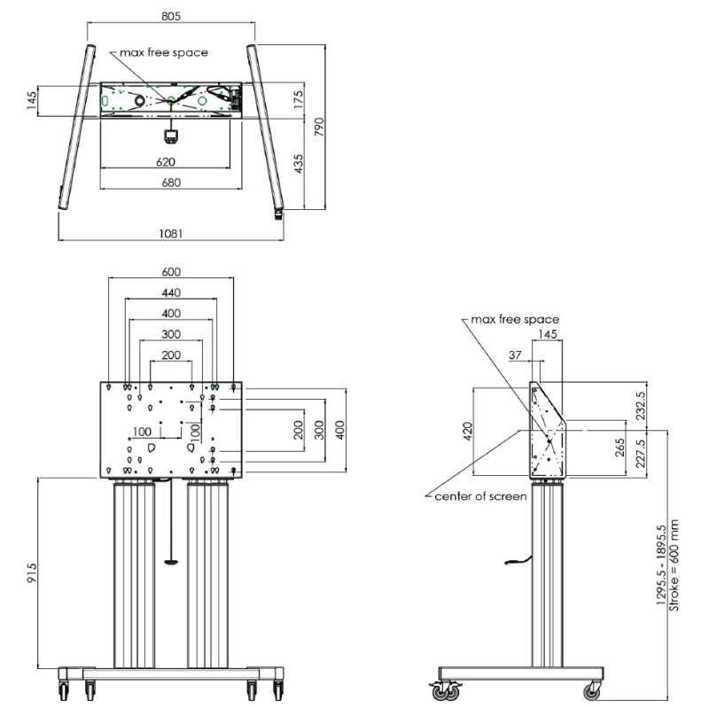 SMMS 062.7105 dvojitý elektrický lift 98", 160 kg, 1295-1895 mm, čierny