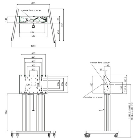 SMMS 062.7105 dvojitý elektrický lift 98", 160 kg, 1295-1895 mm, čierny