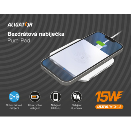 ALIGATOR bezdrôtová nabíjačka Aligator Pure-Pad 15W, biela