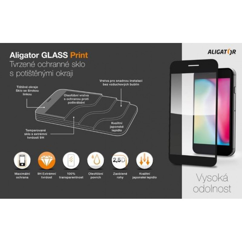 Aligator ochranné tvrdené sklo GLASS PRINT, Xiaomi Redmi A2, čierna, celoplošné lepenie