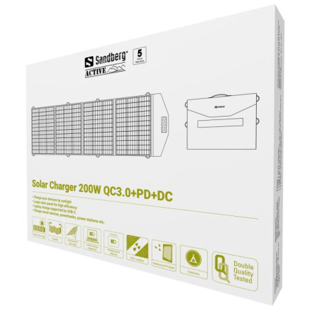 Sandberg solárny panel - nabíjačka, výkon 200W, QC3.0+PD+DC, čierna