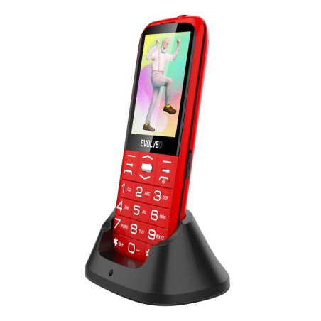 EVOLVEO EasyPhone XO, mobilný telefón pre seniorov s nabíjacím stojanom (červená farba)