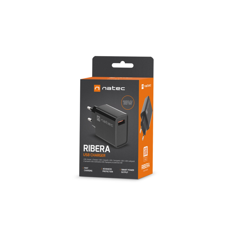 Univerzálna nabíjačka Natec RIBERA 18W 1X USB-A, čierna