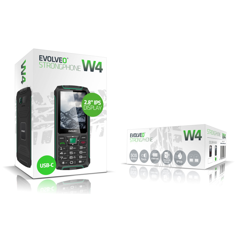 EVOLVEO StrongPhone W4, vodotesný odolný Dual SIM telefón, čierno-zelená