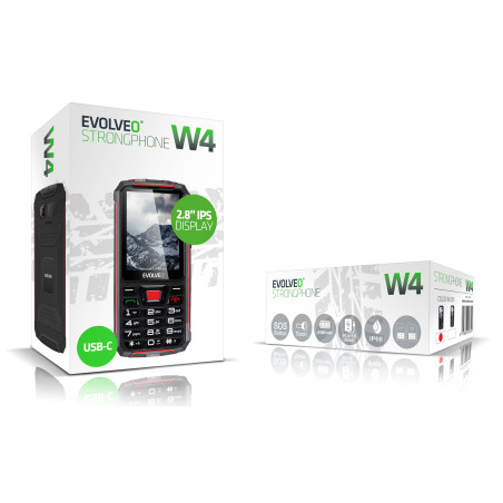 EVOLVEO StrongPhone W4, vodotesný odolný Dual SIM telefón, čierno-červená