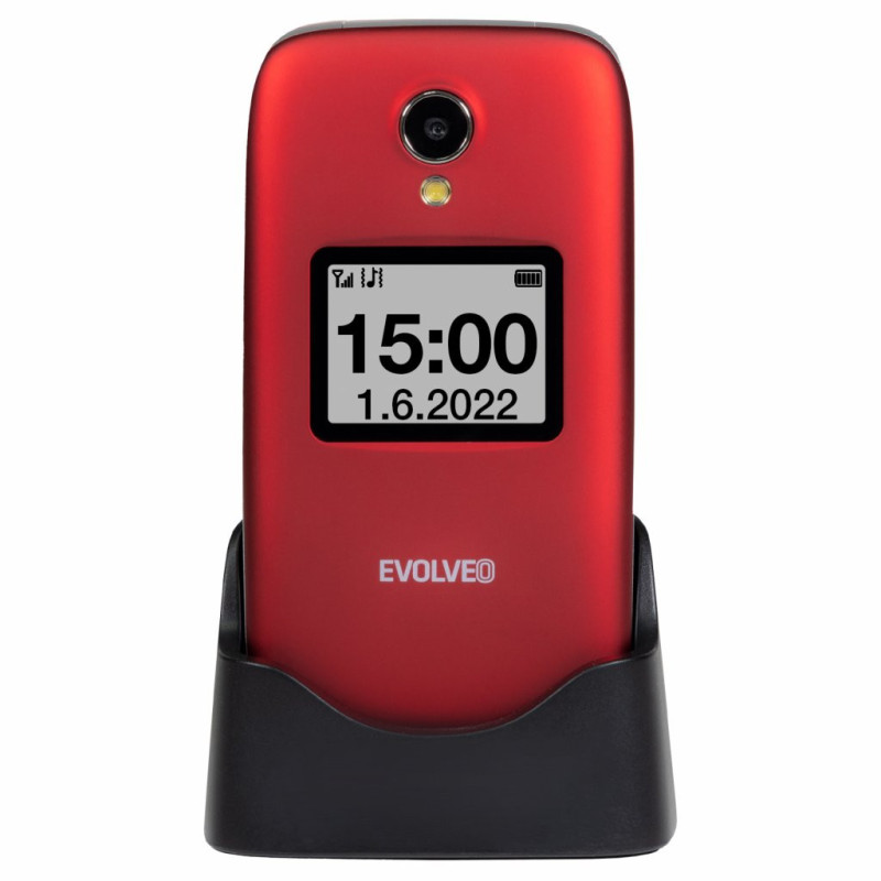 EVOLVEO EasyPhone FS, vyklápací mobilný telefón 2.8" pre seniorov s nabíjacím stojanom (červená farba