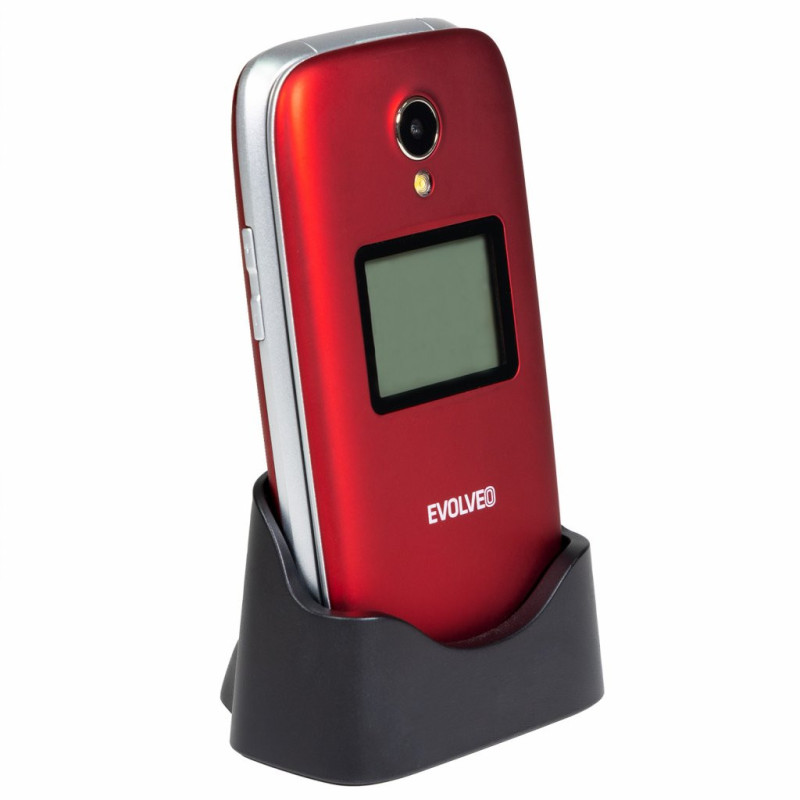 EVOLVEO EasyPhone FS, vyklápací mobilný telefón 2.8" pre seniorov s nabíjacím stojanom (červená farba