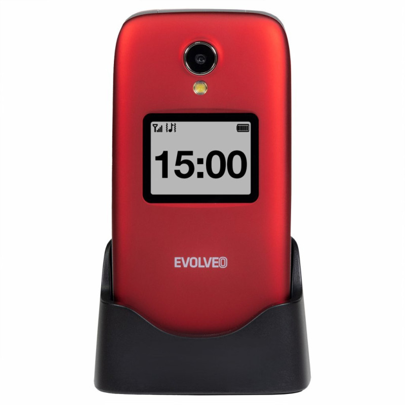 EVOLVEO EasyPhone FS, vyklápací mobilný telefón 2.8" pre seniorov s nabíjacím stojanom (červená farba
