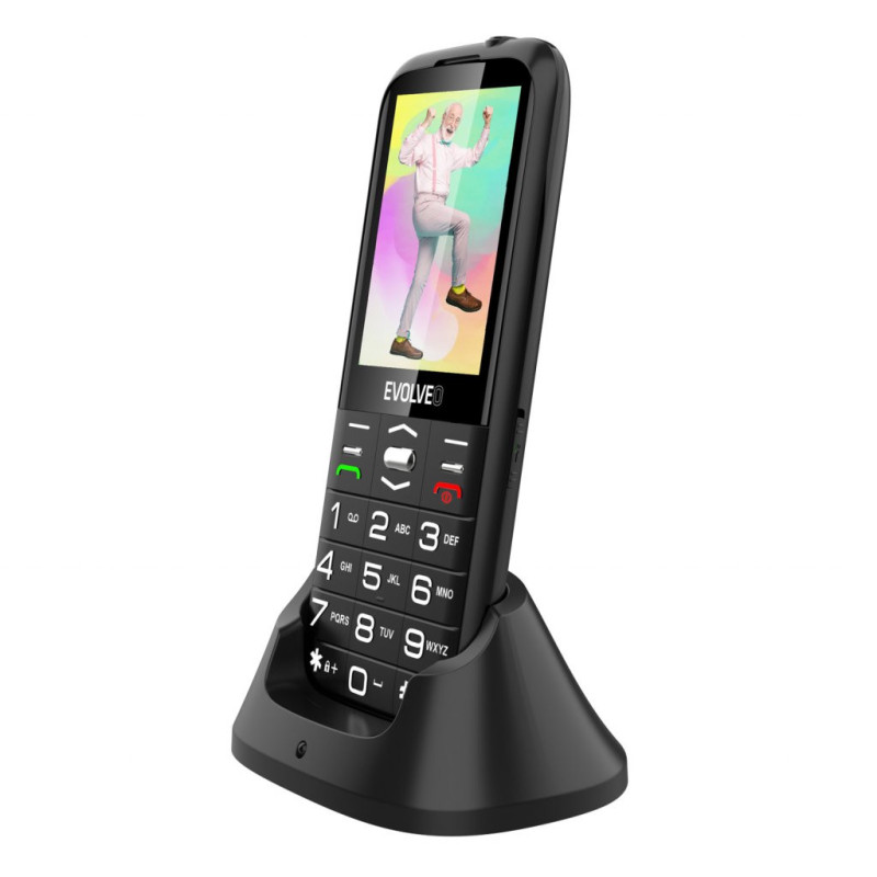 EVOLVEO EasyPhone FS, vyklápací mobilný telefón 2.8" pre seniorov s nabíjacím stojanom (čierna farba)