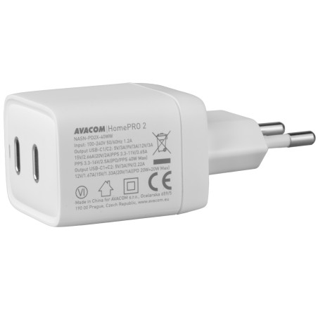 AVACOM HomePRO 2 sieťová nabíjačka s Power Delivery 40W s dvoma USB-C výstupmi