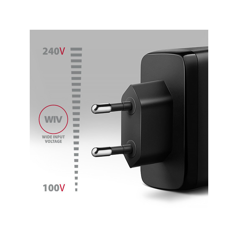 AXAGON ACU-DPQ100, GaN nabíjačka do siete 100W, 3x port (USB-A + dual USB-C), PD3.0/PPS/QC4+/Apple