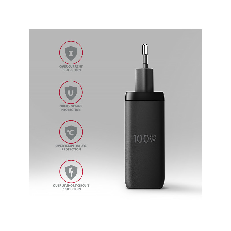 AXAGON ACU-DPQ100, GaN nabíjačka do siete 100W, 3x port (USB-A + dual USB-C), PD3.0/PPS/QC4+/Apple