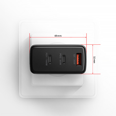 AXAGON ACU-DPQ100, GaN nabíjačka do siete 100W, 3x port (USB-A + dual USB-C), PD3.0/PPS/QC4+/Apple