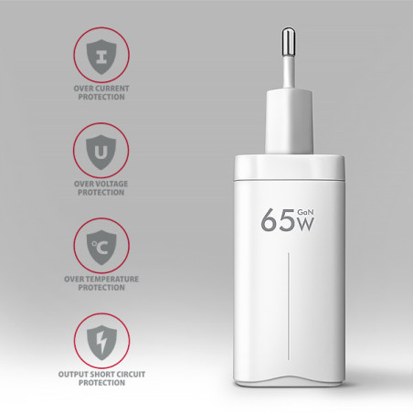 AXAGON ACU-DPQ65W, GaN nabíjačka do siete 65W, 3x port (USB-A + dual USB-C), PD3.0/QC4+/PPS/Apple