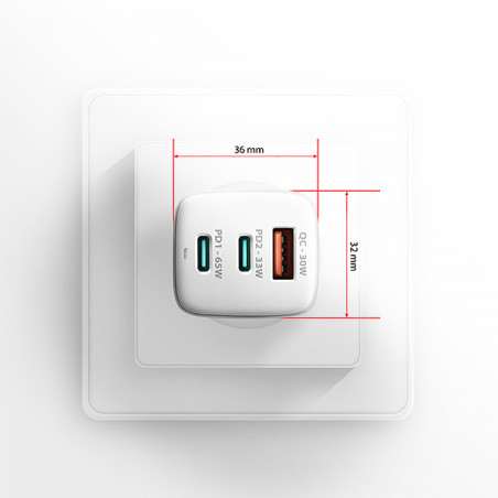 AXAGON ACU-DPQ65W, GaN nabíjačka do siete 65W, 3x port (USB-A + dual USB-C), PD3.0/QC4+/PPS/Apple