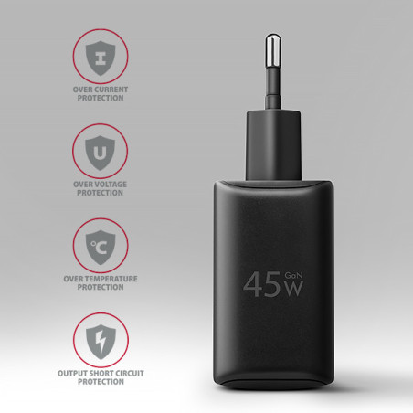 AXAGON ACU-PQ45 GaN nabíjačka do siete 45W, 2x port (USB-A + USB-C), PD3.0/PPS/QC4+/SFC 2.0/AFC/Apple