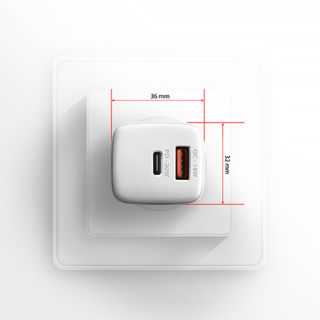 AXAGON ACU-PQ20W nabíjačka do siete 20W, 2x port (USB-A + USB-C), PD3.0/PPS/QC4+/AFC/Apple, biela