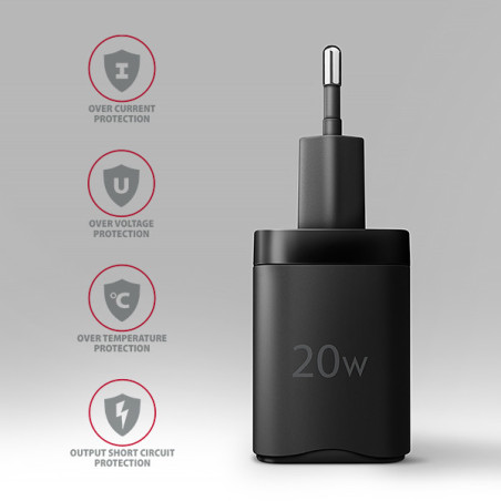 AXAGON ACU-PQ20 nabíjačka do siete 20W, 2x port (USB-A + USB-C), PD3.0/PPS/QC4+/AFC/Apple, čierna
