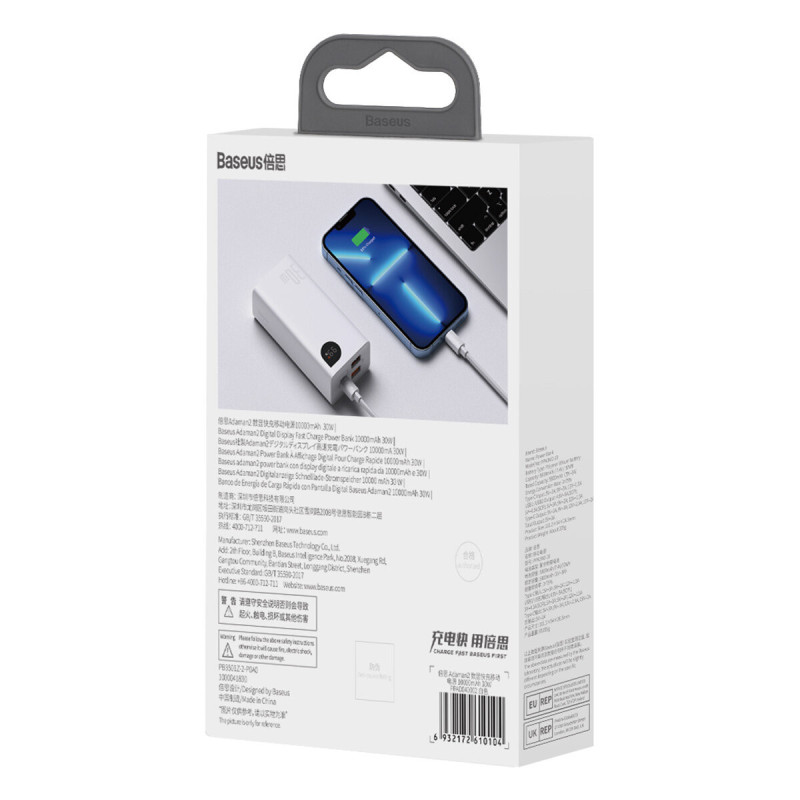 Baseus Adaman2 powerbanka 10000 mAh 30W 2xUSB/USB-C biela