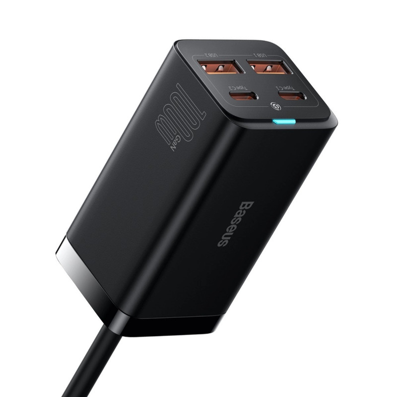 Baseus Rýchlonabíjačka do siete GaN3, 2x USB-A, 2x USB-C 100W čierna