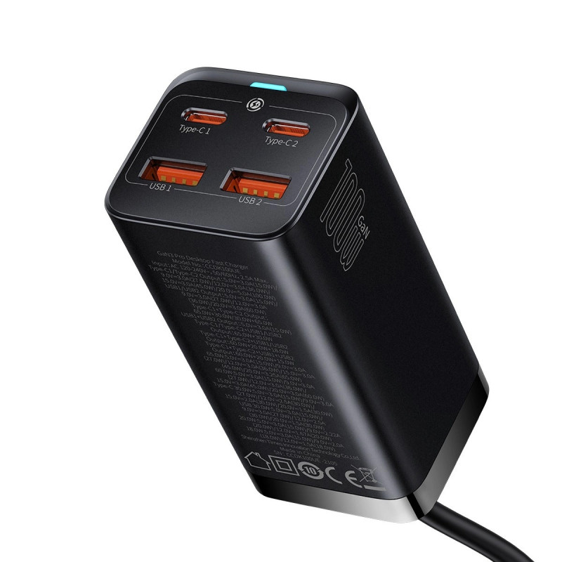 Baseus Rýchlonabíjačka do siete GaN3, 2x USB-A, 2x USB-C 100W čierna