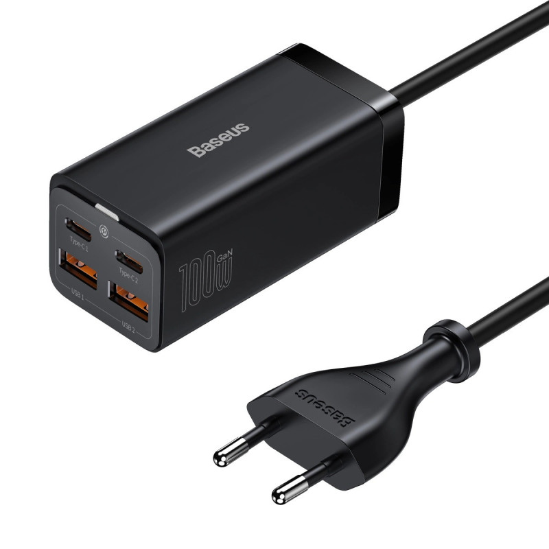 Baseus Rýchlonabíjačka do siete GaN3, 2x USB-A, 2x USB-C 100W čierna