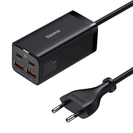 Baseus Rýchlonabíjačka do siete GaN3, 2x USB-A, 2x USB-C 100W čierna