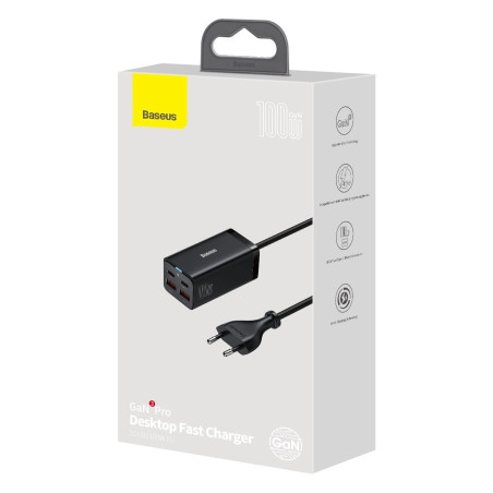 Baseus Rýchlonabíjačka do siete GaN3, 2x USB-A, 2x USB-C 100W čierna