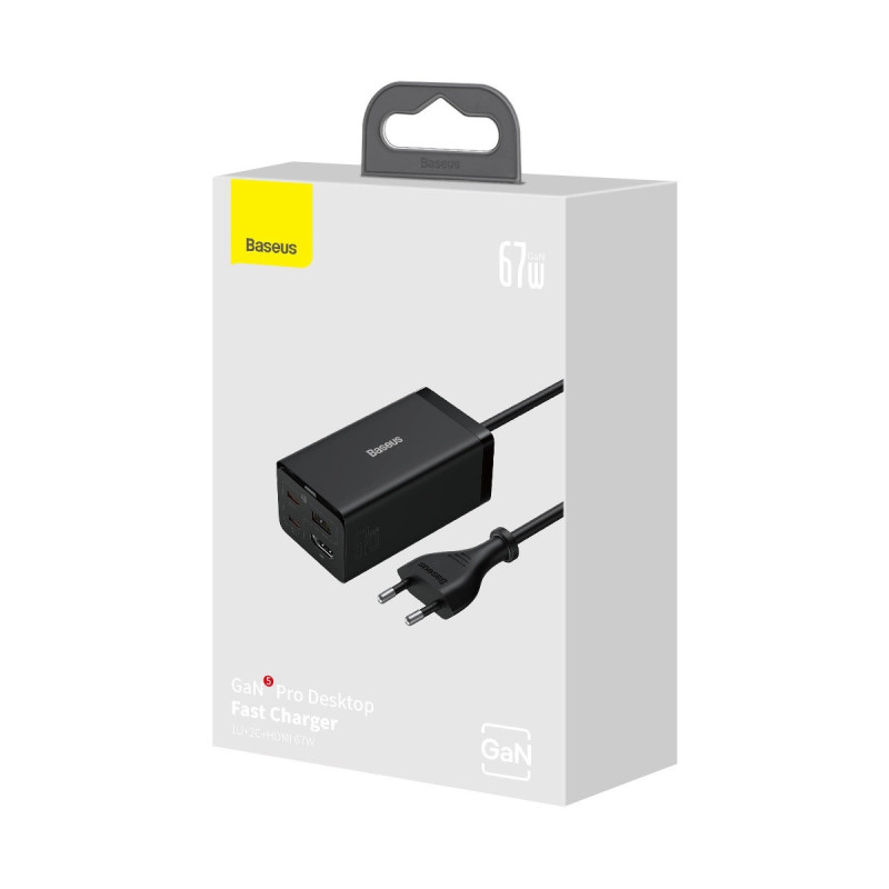Baseus Nabíjačka do siete GaN5 Pro 2x USB-C/USB-A/HDMI 67W kábel 1.5m/USB-C kábel 1m čierna