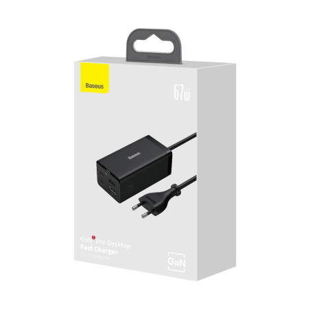 Baseus Nabíjačka do siete GaN5 Pro 2x USB-C/USB-A/HDMI 67W kábel 1.5m/USB-C kábel 1m čierna