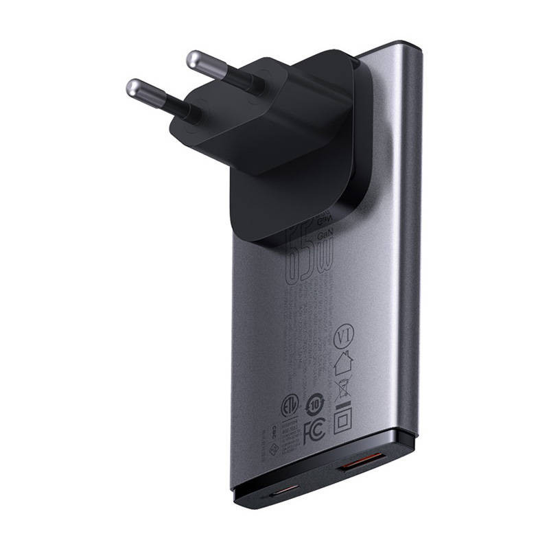 Baseus Nabíjačka do siete GaN5 Pro Ultra Slim USB-C/USB-A 65 W sivá