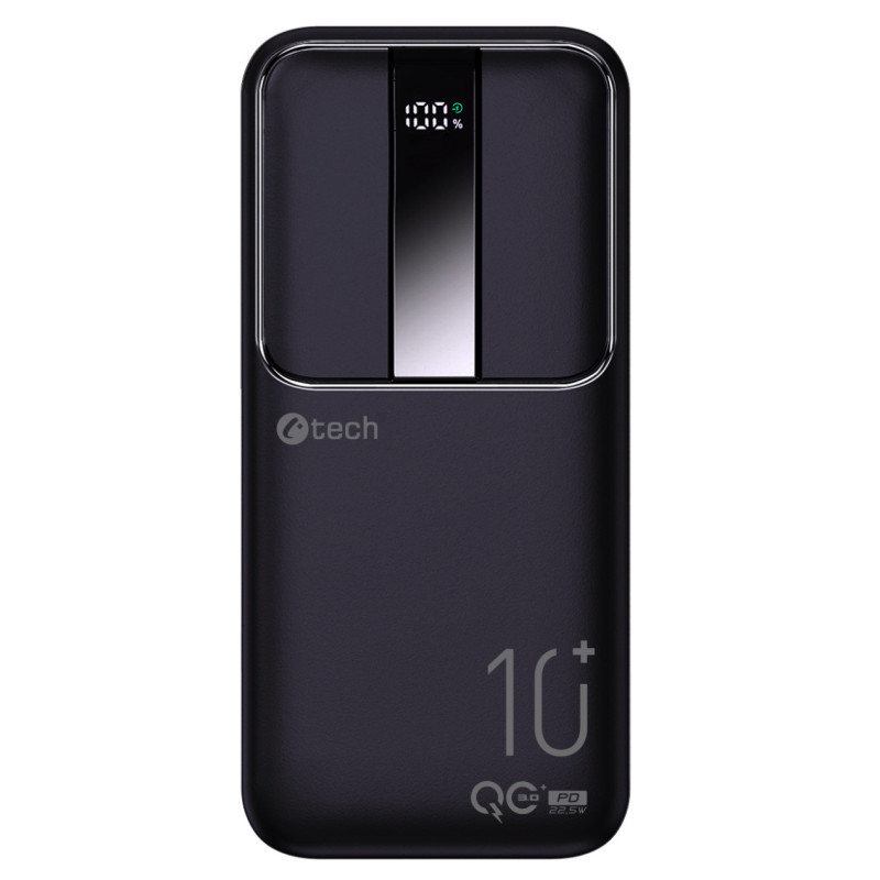 Powerbanka C-tech 10000mAh, Li-Pol, 22,5 W, USB-C/USB-A/micro USB