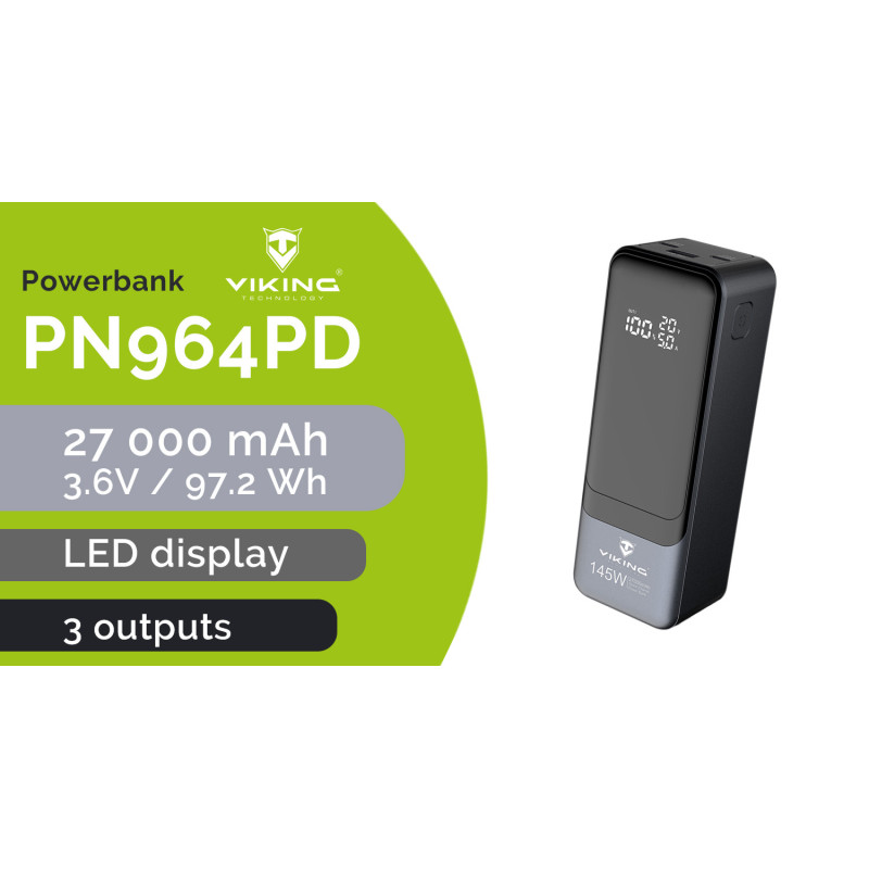 Viking PN-964PD 27000 mAh/Output:1xUSB-A,2xUSB-C/Input:2xUSB-C/ LED display