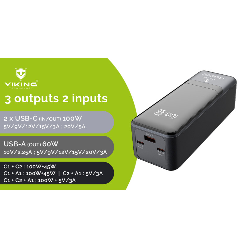 Viking PN-964PD 27000 mAh/Output:1xUSB-A,2xUSB-C/Input:2xUSB-C/ LED display