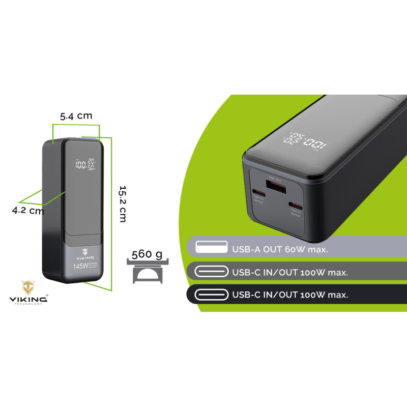 Viking PN-964PD 27000 mAh/Output:1xUSB-A,2xUSB-C/Input:2xUSB-C/ LED display